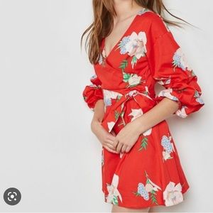 Red dress with large flower print